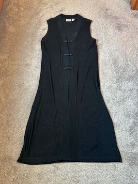 Chico’s Travelers Black Sleeveless Duster Cardigan Hook Front SIZE 2 (L)